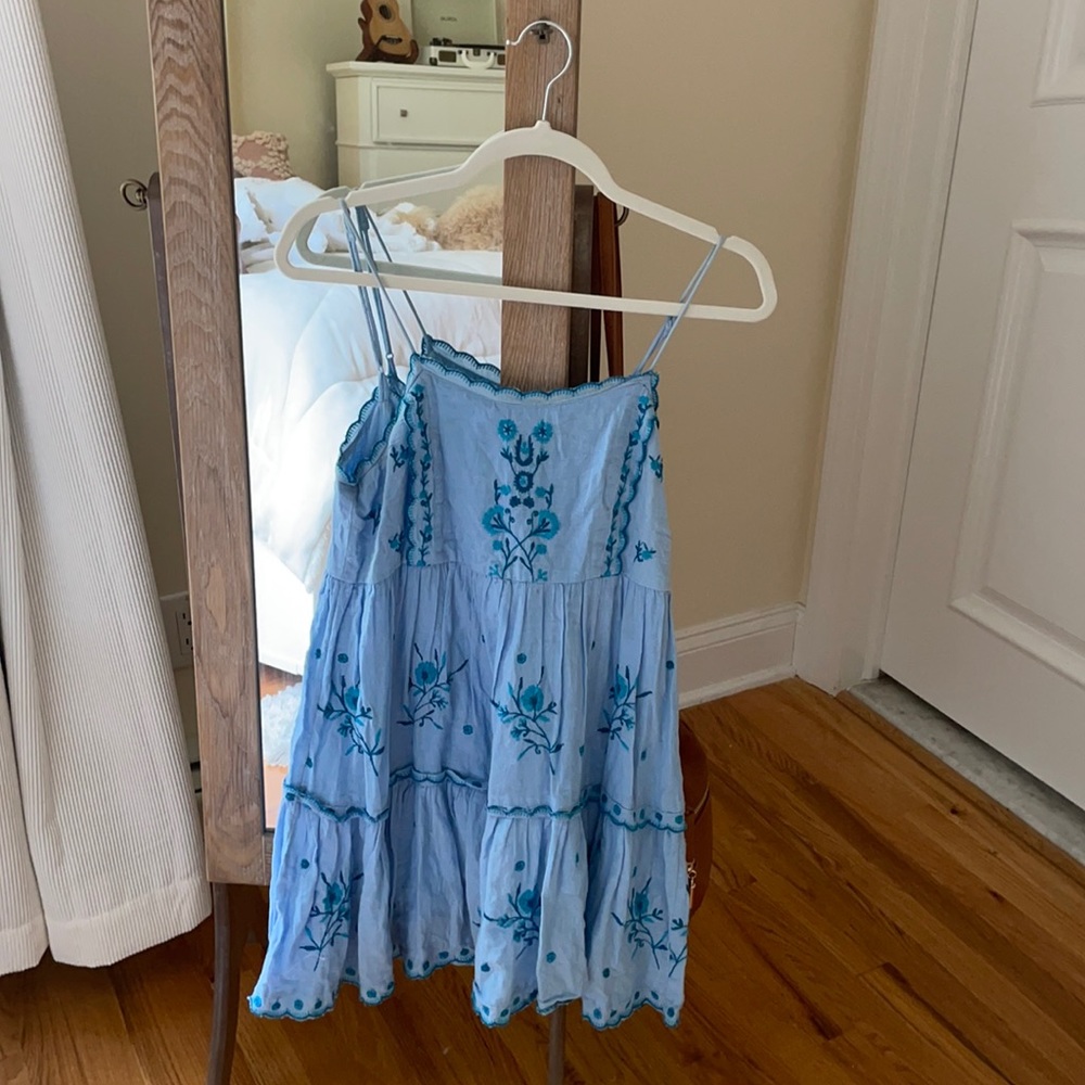 Blue Floral Babydoll Mini Dress